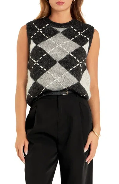 English Factory Argyle Sweater Vest In Black