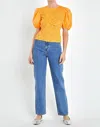 English Factory Asymmetric Shirred Puff Sleeve Top In Orange