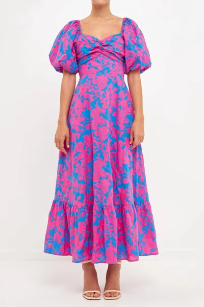 English Factory Avery Floral Cut Out Maxi Dress In Blue/fuchsia In Multi
