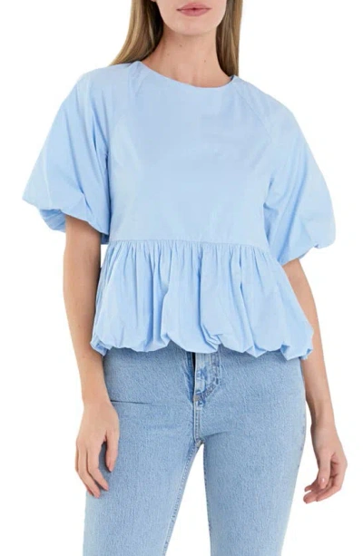 English Factory Women's Balloon Poplin Top In Powder Blue