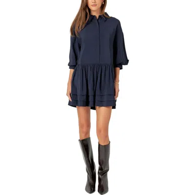 English Factory Balloon Sleeve Drop Waist Shirtdress In Navy