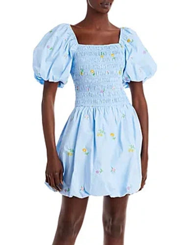 English Factory Balloon Sleeve Fit And Flare Dress In Powder Blue