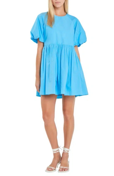 English Factory Balloon Sleeve Minidress In Ocean Blue