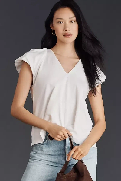English Factory Balloon-sleeve V-neck Blouse In White