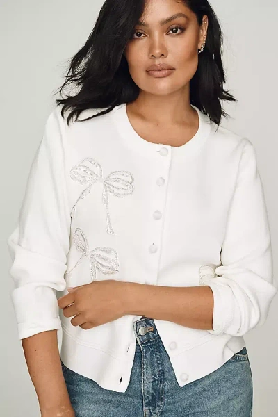 English Factory Beaded Bow Cardigan In Ivory