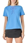 English Factory Beaded Bow Cotton T-shirt In Blue