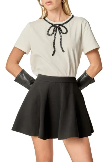 English Factory Beaded Bow Cotton T-shirt In White