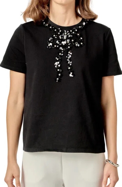 English Factory Beaded Bow Detail Top In Black