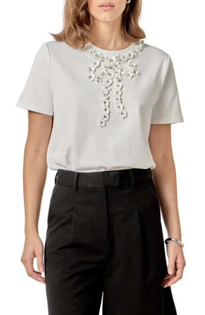 English Factory Beaded Bow Detail Top In White