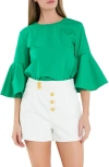 English Factory Ruffled Cotton Blend Top In Kelly Green In Green