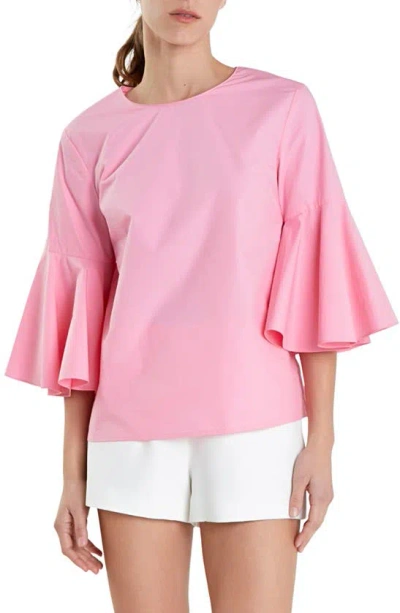 English Factory Bell Sleeve Cotton Top In Pink