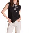 English Factory Rhinestone Bow Sleeveless Top In Black