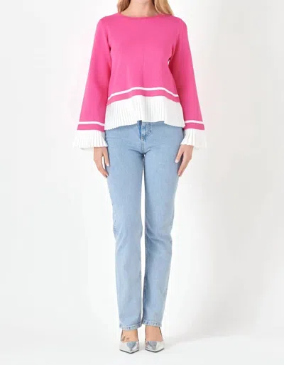 English Factory Belle Sleeve Top In Pink/white