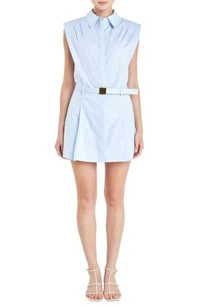English Factory Belted Sleeveless Poplin Minidress In Powder Blue