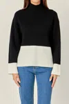 English Factory Colorblock Mock Neck Rib Sweater