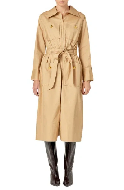English Factory Big Pocket Long Sleeve Midi Dess In Beige
