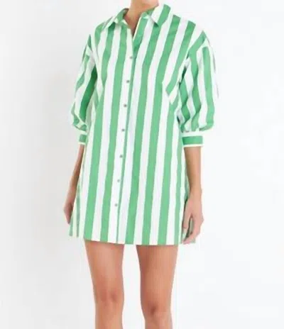 English Factory Big Stripe Shirt Dress In Kelly Green