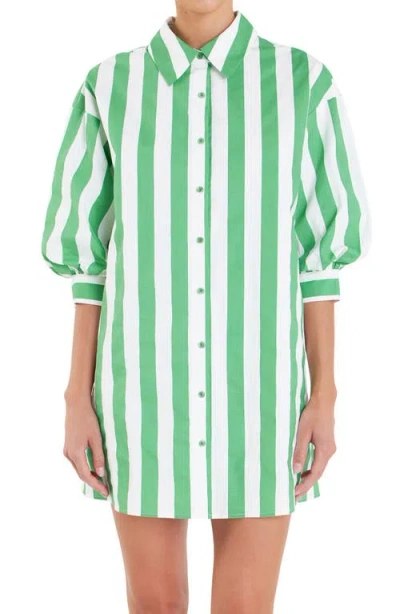 English Factory Big Stripe Stretch Cotton Shirtdress In Green Stripe
