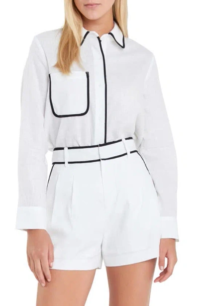 English Factory Binding Linen Shirt In White