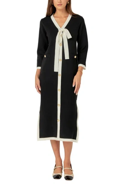 English Factory Black And White Bow Knit Midi In Black/white