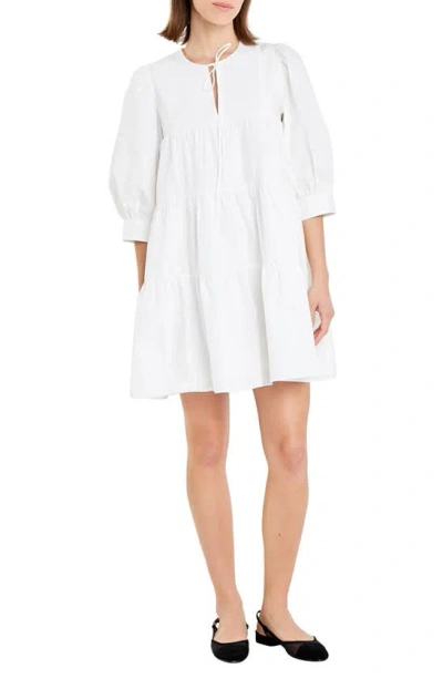 English Factory Blouson Sleeve Cotton Poplin Minidress In White