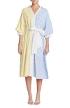 English Factory Blouson Sleeve Tie Waist Midi Shirtdress In Blue