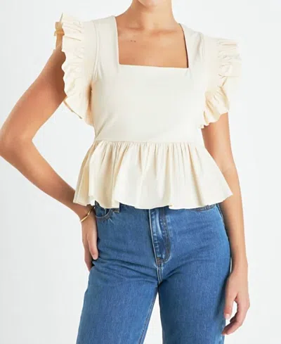 English Factory Boheme Ruffle Top In Cream In White
