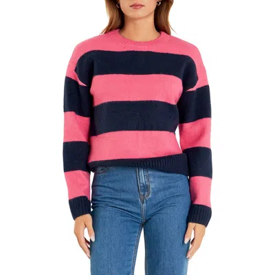 English Factory Bold Stripe Crewneck Sweater In Pink/navy