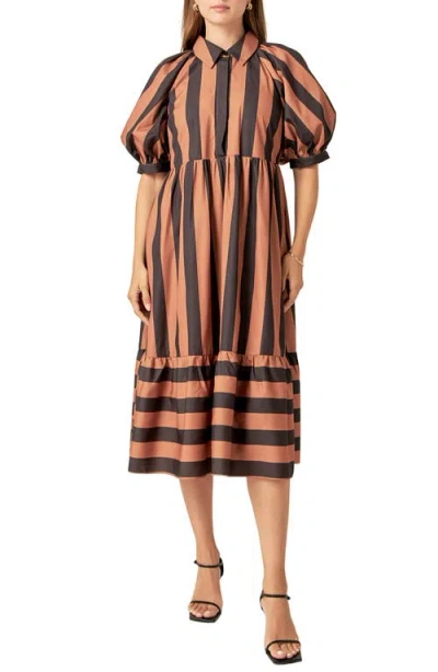 English Factory Bold Stripe Puff Elbow Sleeve Shirtdress In Pink