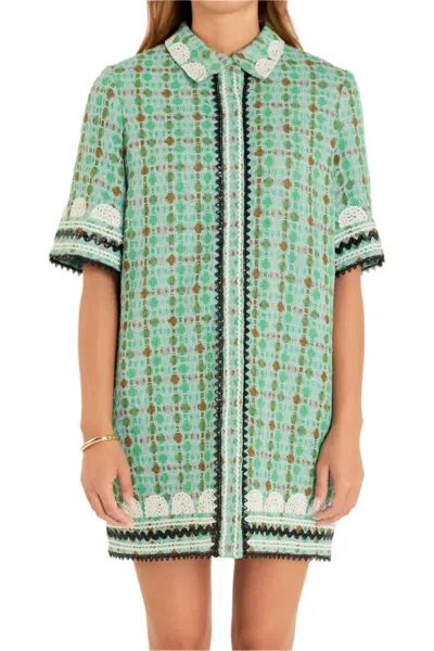 English Factory Boucle Shirt Dress In Green Multi
