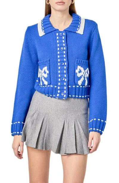 English Factory Bow Cardigan In Blue