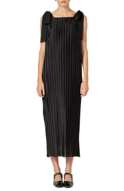 English Factory Bow Detail Pleated Maxi Dress In Black