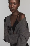 English Factory Bow-embellished Crop Cardigan Sweater In Gray