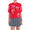English Factory Bow Embellished Puff Sleeve Sweater In Red