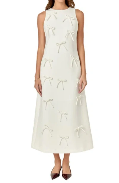 English Factory Bow Embellished Sleeveless A-line Dress In Cream