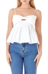 English Factory Front Bow Peplum Top In White