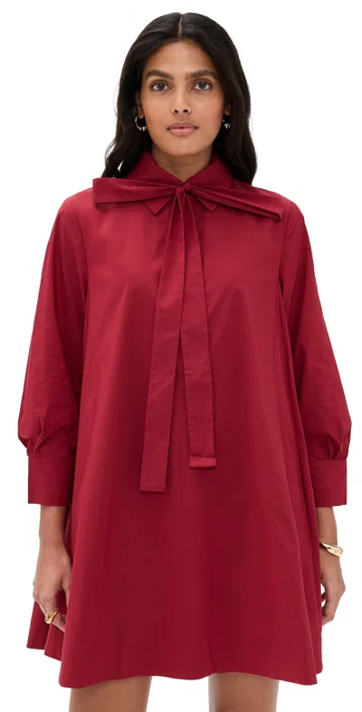 English Factory Bow Shirt Dress Burgundy In Red