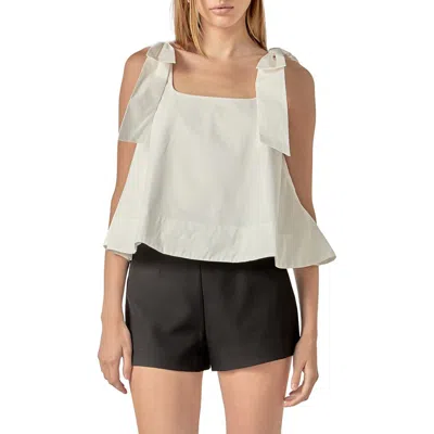 English Factory Bow Shoulder Sleeveless Cotton Top In White