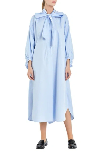 English Factory Bow Tie Long Sleeve Maxi Dress In Powder Blue