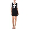 English Factory Bow Tie Puff Sleeve Mixed Media Minidress In Multi