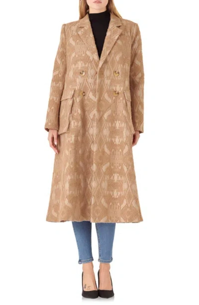 English Factory Brocade Swing Coat In Camel