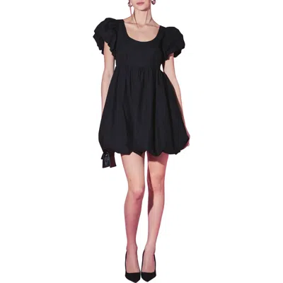 English Factory Bubble Hem Puff Sleeve Minidress In Black