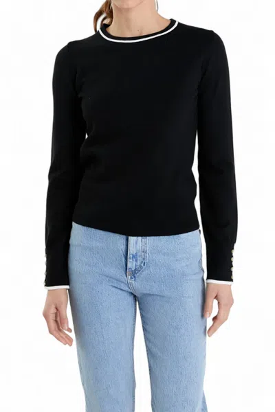 English Factory Button Detail Tipped Sweater In Black/white
