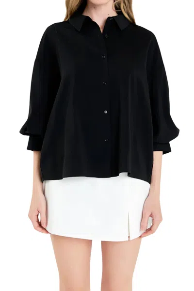 English Factory Button Down Balloon Sleeve Shirt In Black