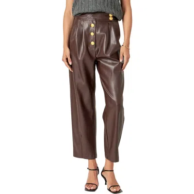 English Factory Button Fly Faux Leather Ankle Pants In Dark Brown