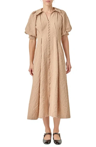 English Factory Button Front Maxi Dress In Brown