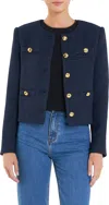 English Factory Gold Button Pointed Tweed Jacket In Navy In Blue