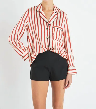 English Factory Button Up Shirt In Cream / Burnt Orange In Multi