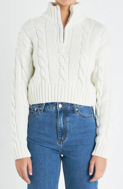 English Factory Cable Half Zip Crop Sweater In Ivory