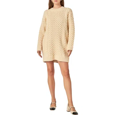 English Factory Cable Stitch Long Sleeve Sweater Dress In Cream